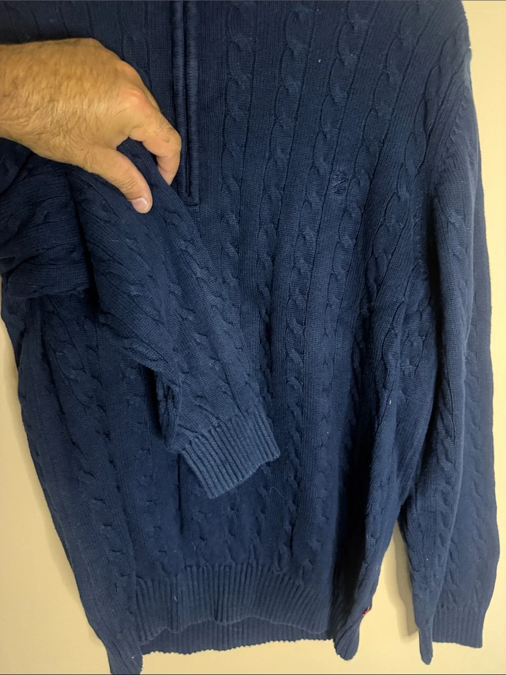 Izod Men's Navy Cable-Knit Quarter-Zip Sweater 100% cotton